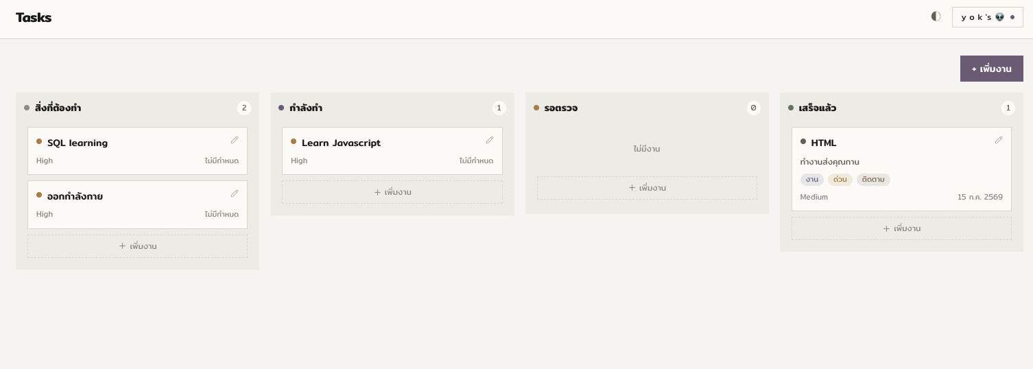 Johny Memo — the tasks board, split into four stages