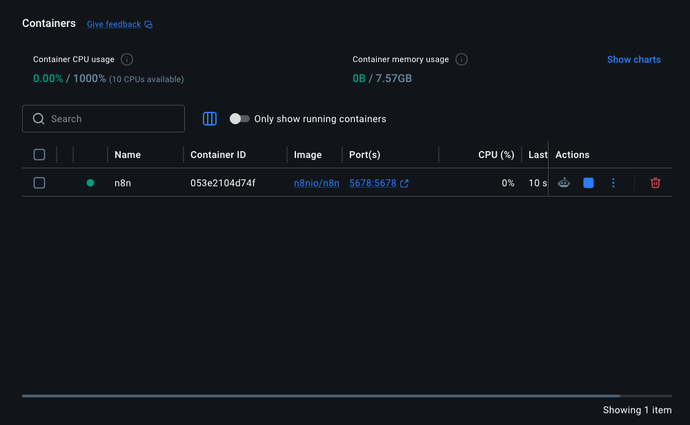 n8n running as a self-hosted Docker container