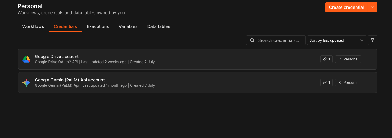 Google Drive and Gemini credentials configured in n8n