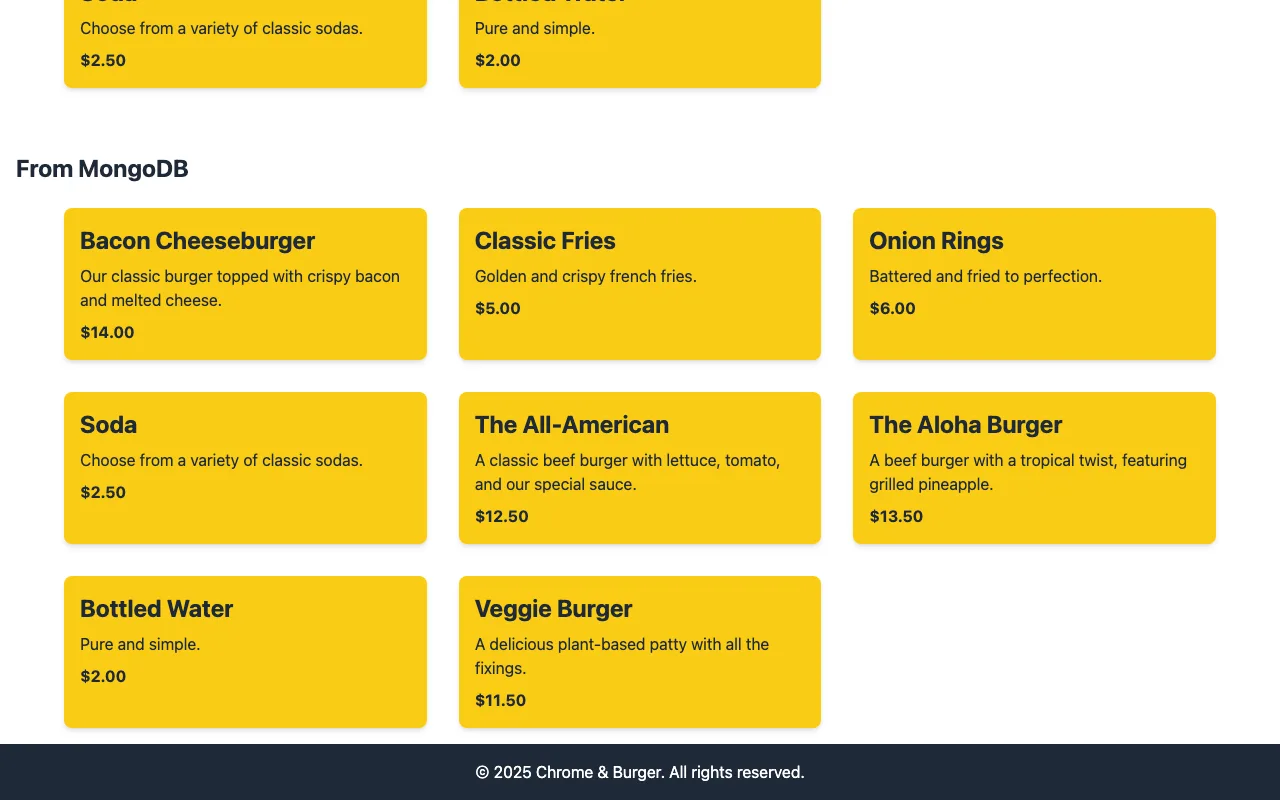 The same menu, sourced from MongoDB