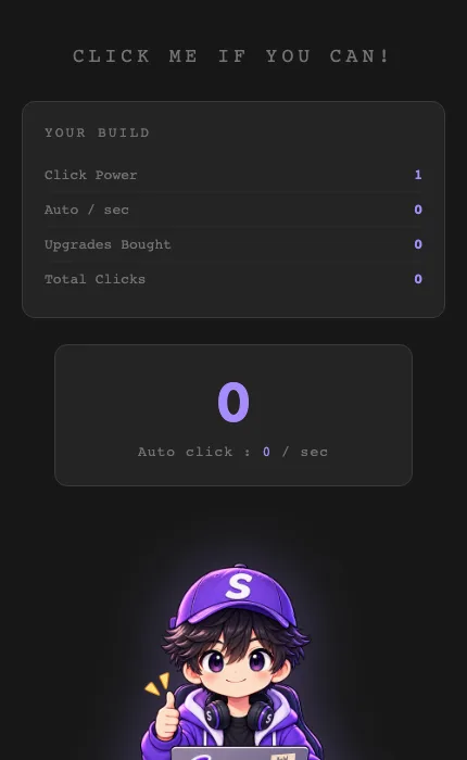 Clicker Game — the stats panel at zero