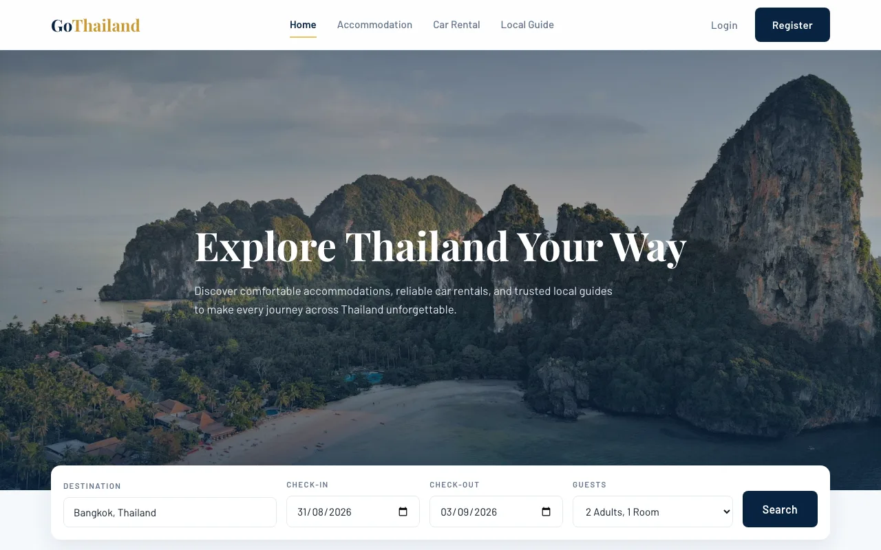 GoThailand — the home page search
